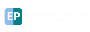 Employee Passport EP logo with the tagline Your people. Verified. Accountable.