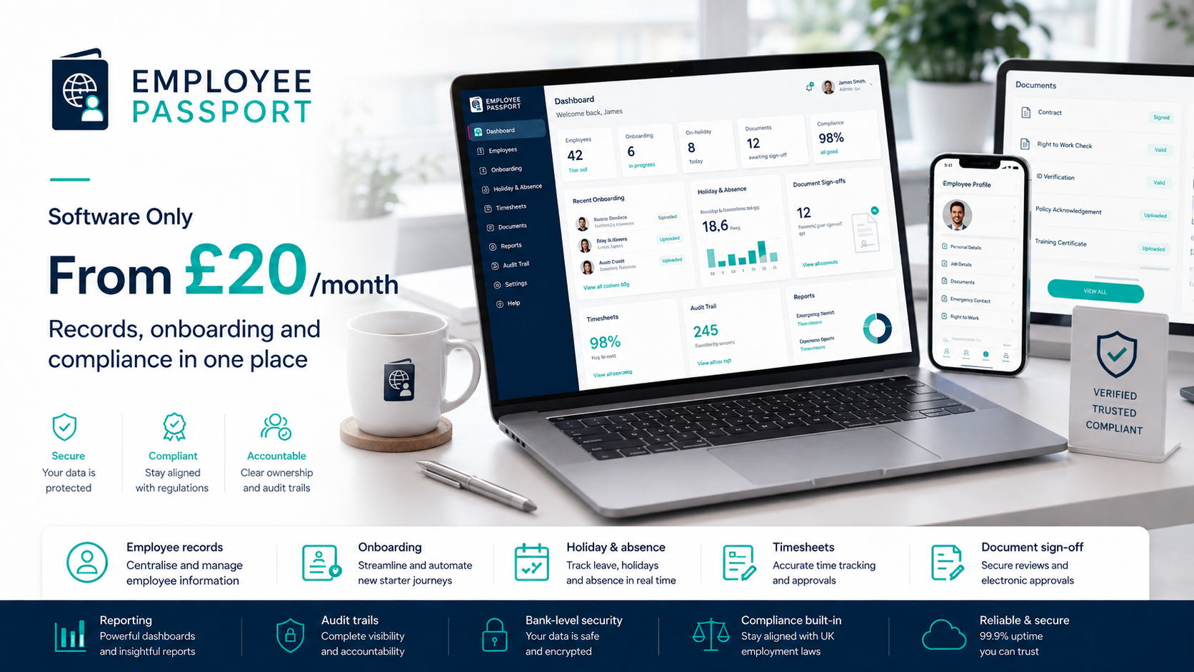 Employee Passport software only package from £20 per month for UK SMEs
