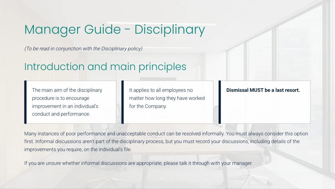 First-page preview of the Employee Passport manager’s guide to disciplinary.