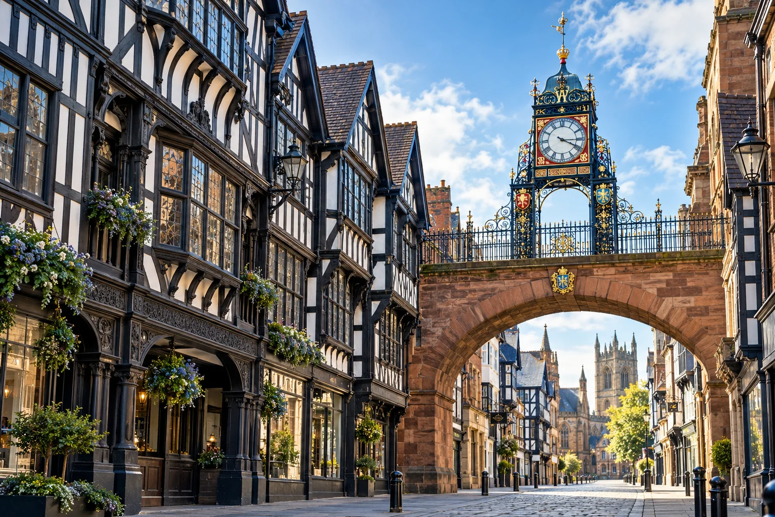 Illustration of Chester Eastgate clock and historic buildings