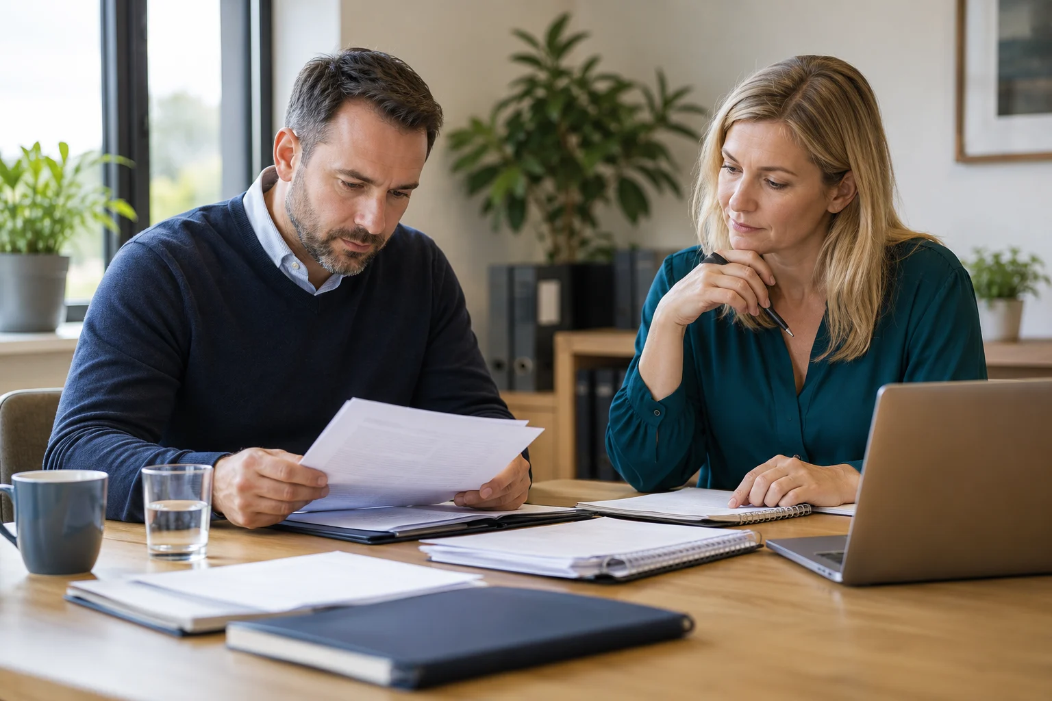 Managers reviewing documents for a fair workplace investigation