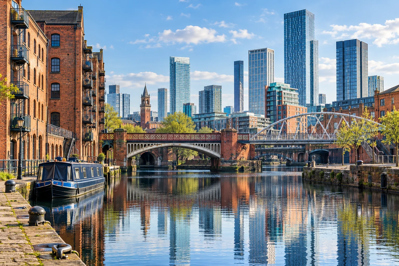 Illustration of Manchester canals and city skyline